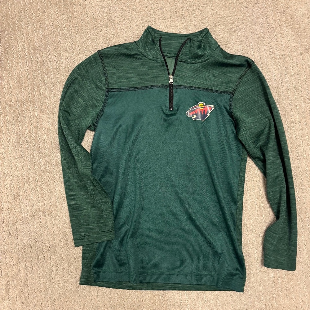 NHL MN Wild, quarter zip shirt, boys, size small